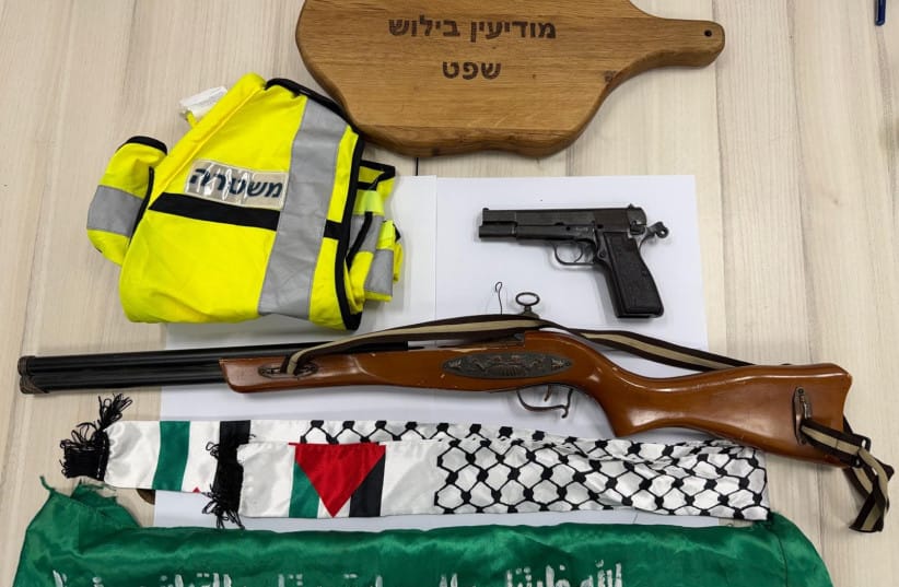 Weapons and other items seized by the Israel Police in a raid in A-Ram, July 22, 2026.