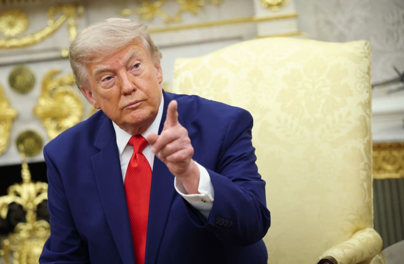 US President Donald Trump takes questions from the media during a bilateral meeting with President of Lebanon Joseph Aoun in the Oval Office of the White House on July 21, 2026 in Washington, DC.