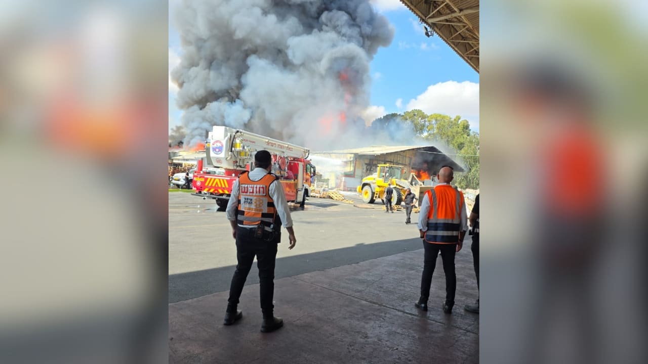 A fire at a factory in Sderot, July 27, 2026.