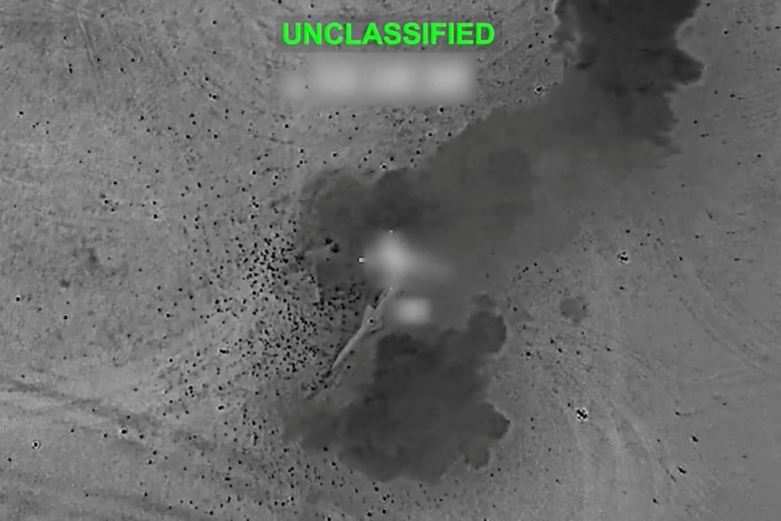 A screen grab from a US strike on Iran.