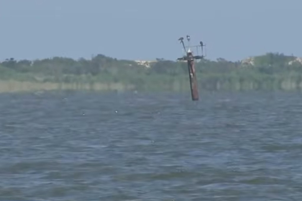 The channel marker struck by the boat.