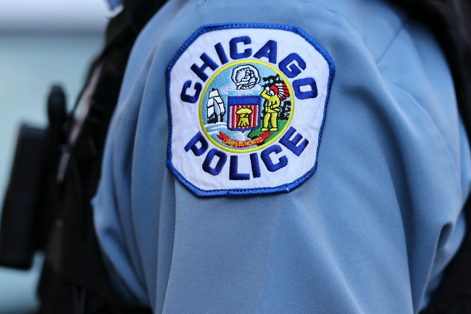 A detail of a Chicago Police Department uniform patch, Sunday, April 27, 2025, in Chicago.