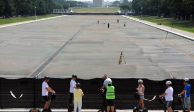 Trump's 'American Flag Blue' in the Lincoln Memorial pool is already gray — and the Olympic canoer 'vandal' is fighting his arrest