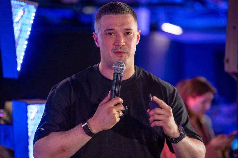 Outgoing Ukraine's Defense Minister Mykhailo Fedorov speaks during a briefing to journalists in Kyiv, Ukraine, Thursday, July 16, 2026. (AP Photo/Dan Bashakov)