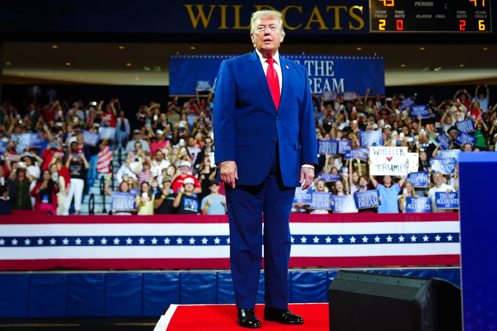 President Donald Trump arrives to speak at Wheeler High School on July 22 in Marietta, Georgia.