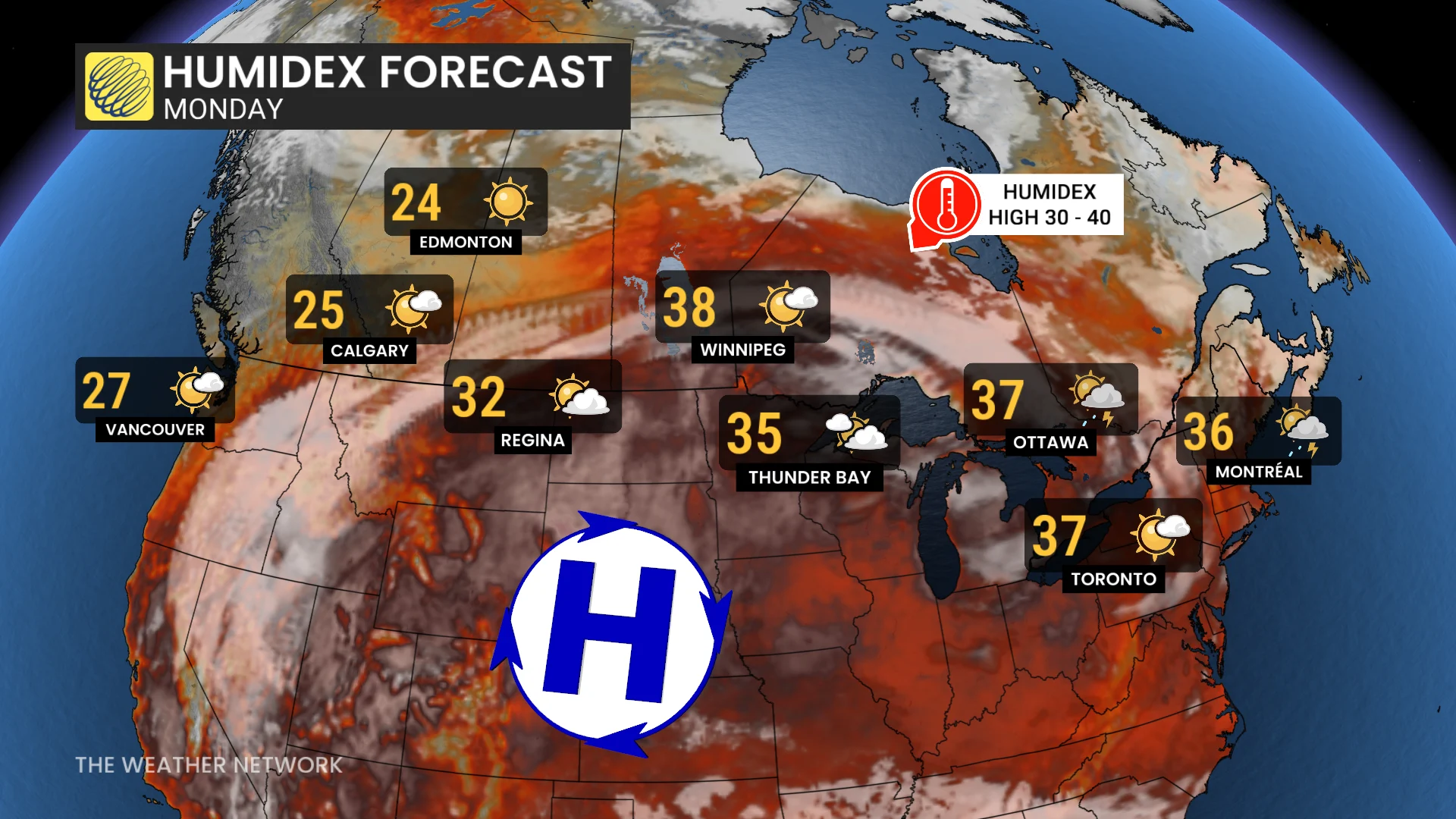Baron - National humidex forecast Monday - July 7