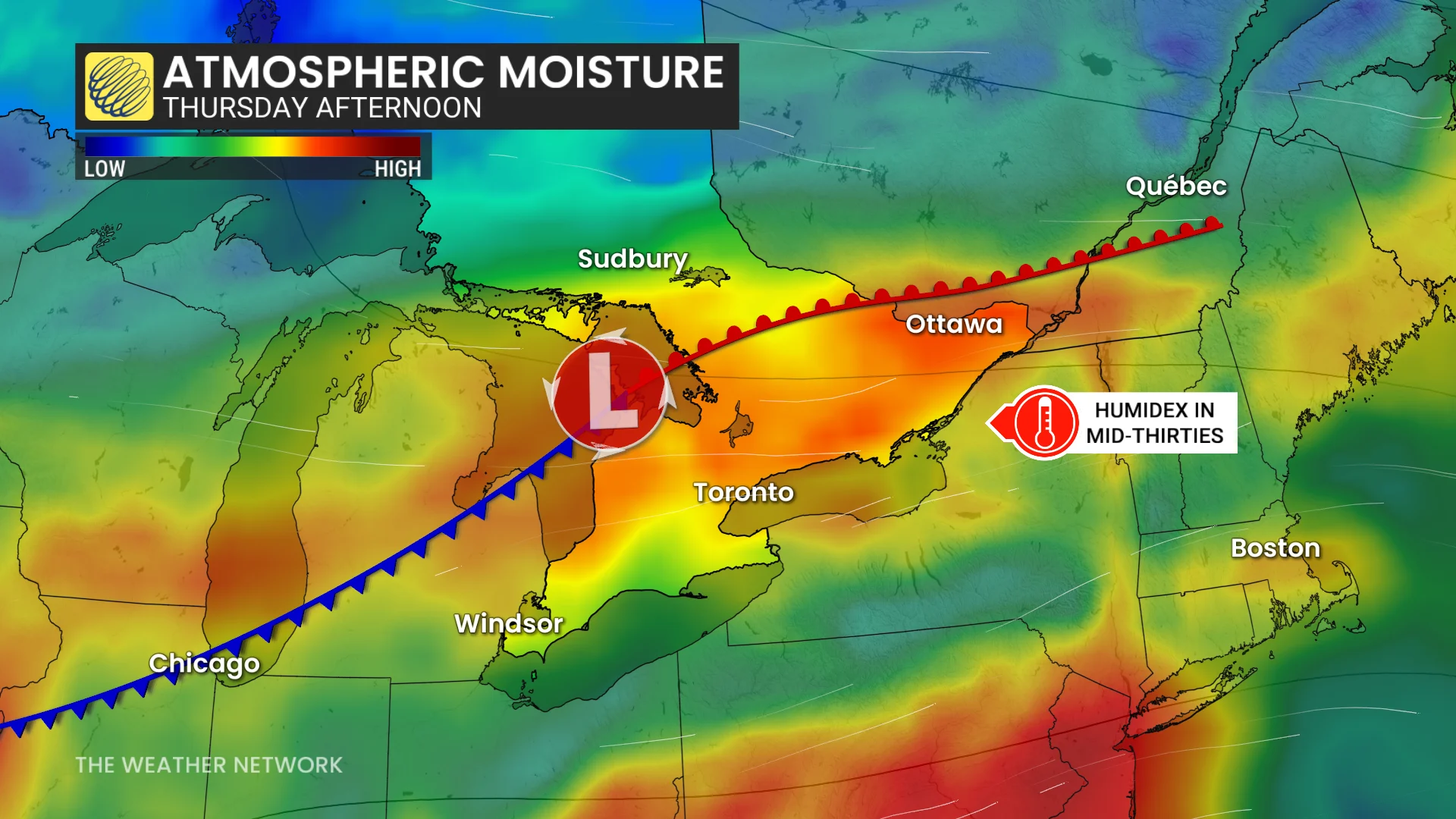 Baron - Ontario atmospheric moisture Thursday afternoon - July 8