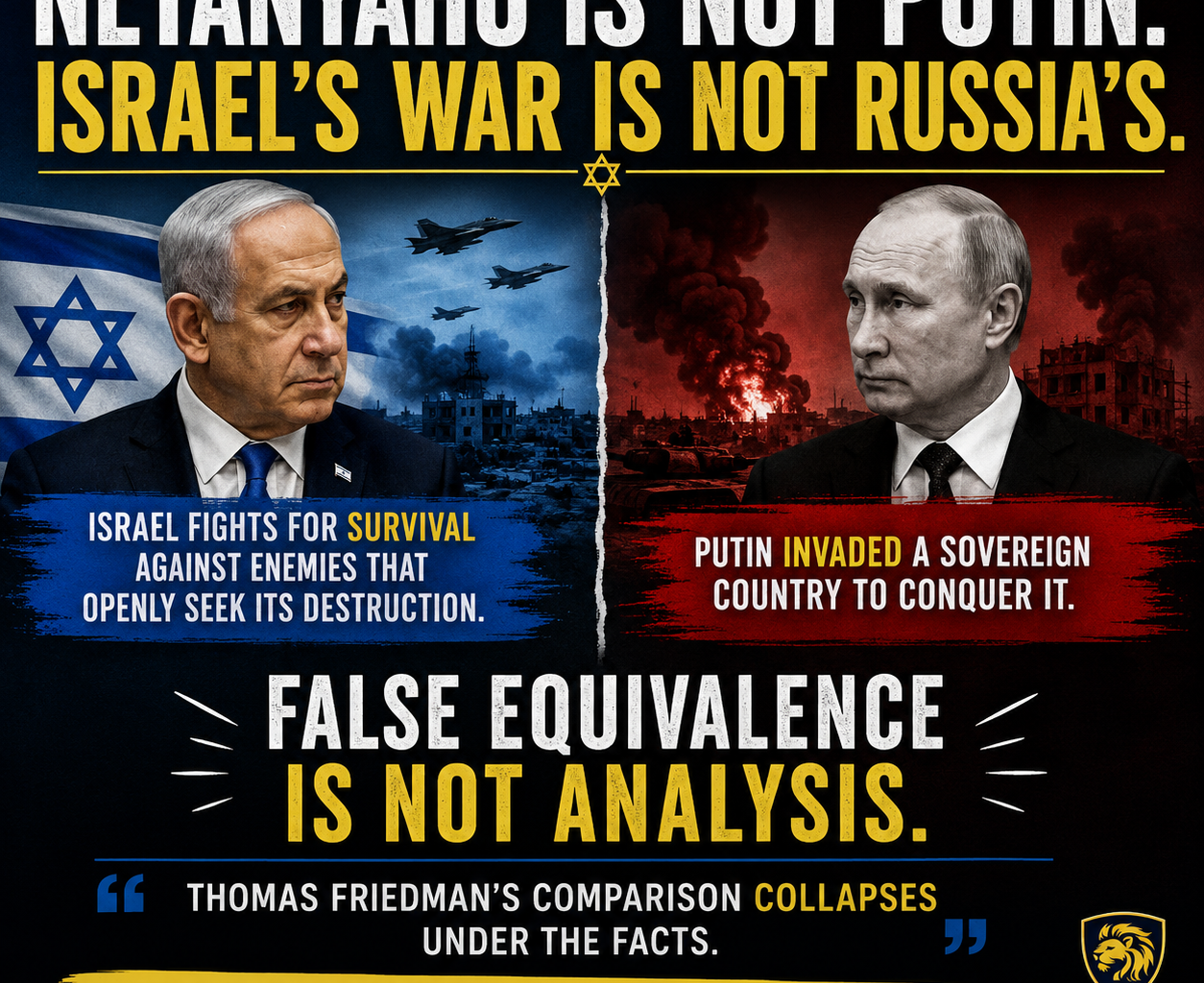 The Blogs: Netanyahu Is Not Putin and Israel’s War Is Not Russia’s | Mitch Mallett