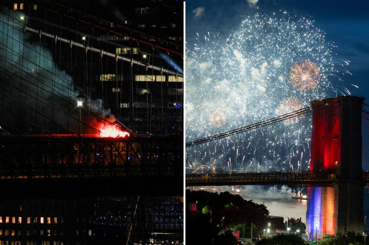 Brooklyn Bridge catches fire during Fourth of July fireworks display