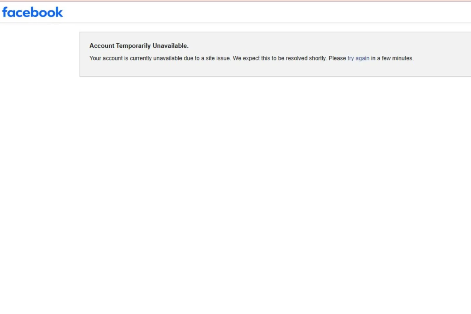 Facebook users were greeted with a message on Sunday morning saying accounts were "temporarily unavailable."