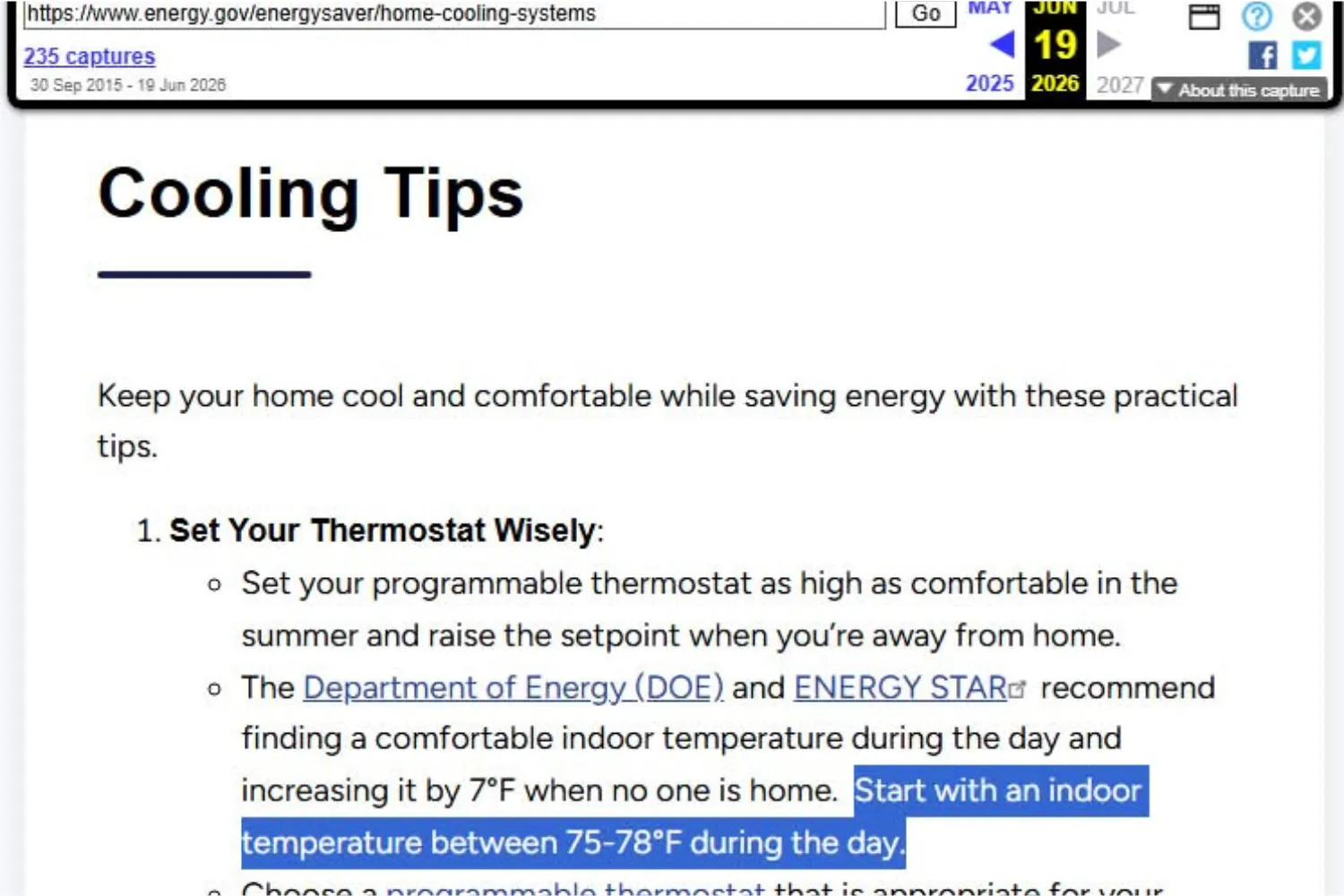 A picture of the now-removed webpage from the U.S. Department of Energy.