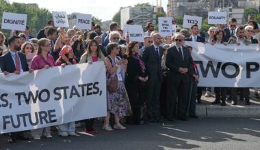 Participants of the Paris Call for the Two-State Solution gathered in Paris on June 12. France hosted the international meeting, attended by ministers from Brazil, Canada, the United Arab Emirates, and Turkey as well as the EU's High Representative for Foreign Affairs.