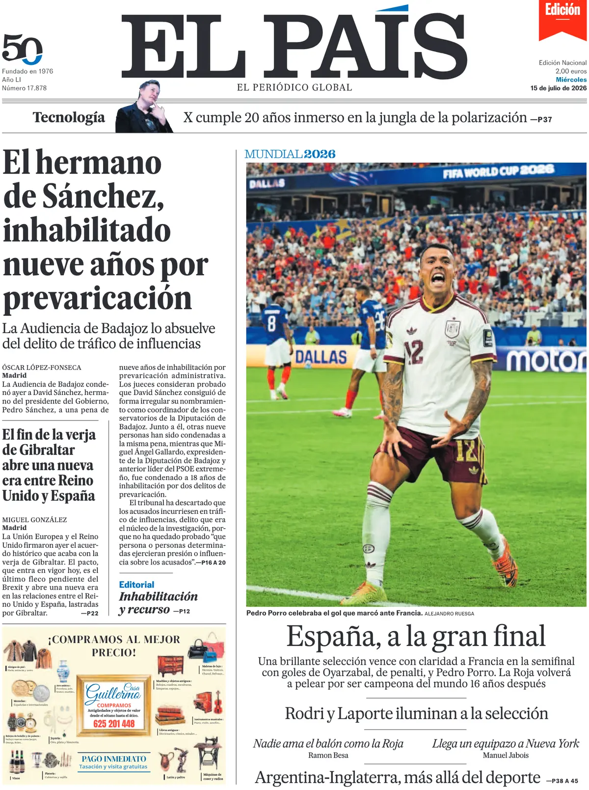 El Pais runs with 'Spain, to the big final'