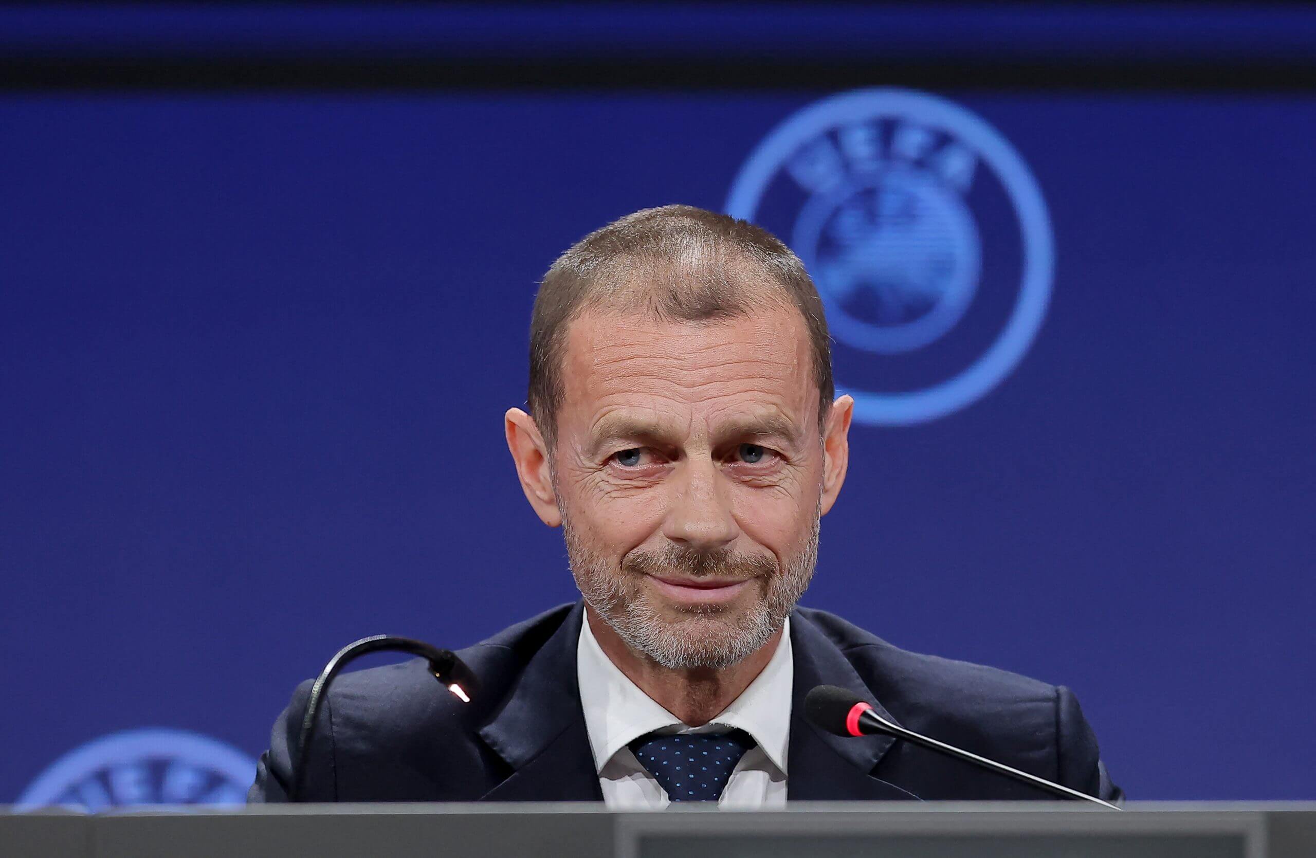 UEFA president Aleksander Ceferin at a press conference