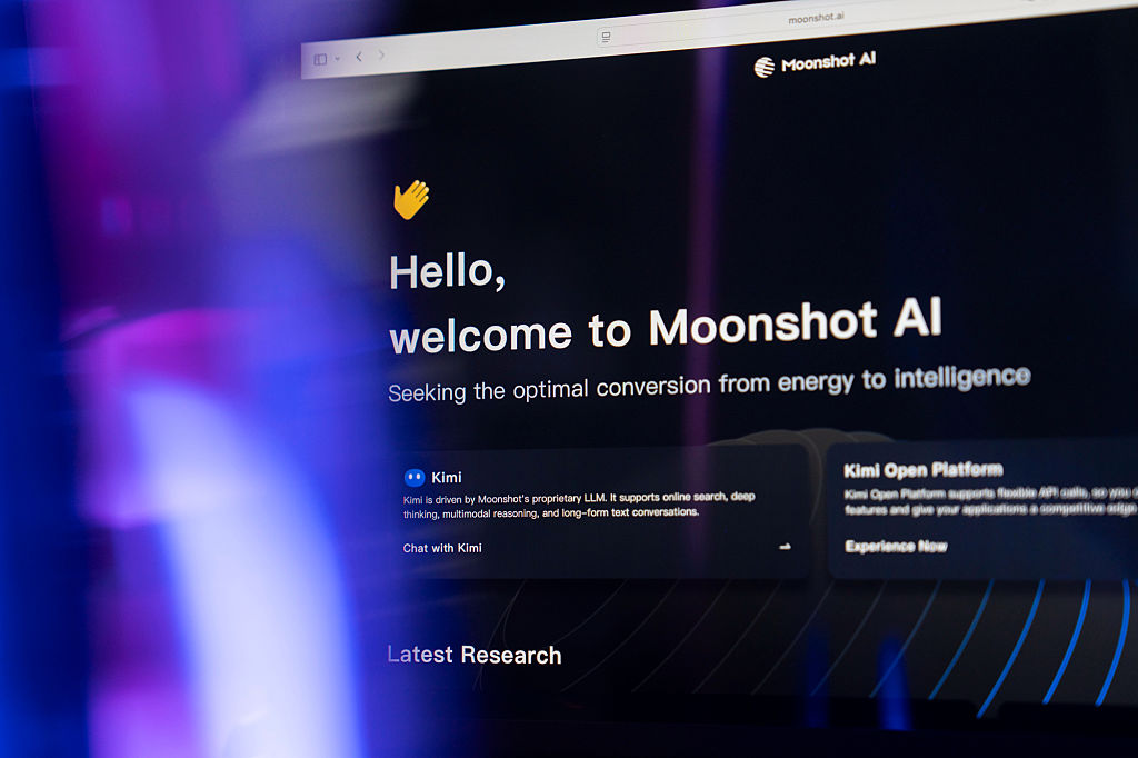 Information for Moonshot AI's Kimi chatbot arranged on a computer.