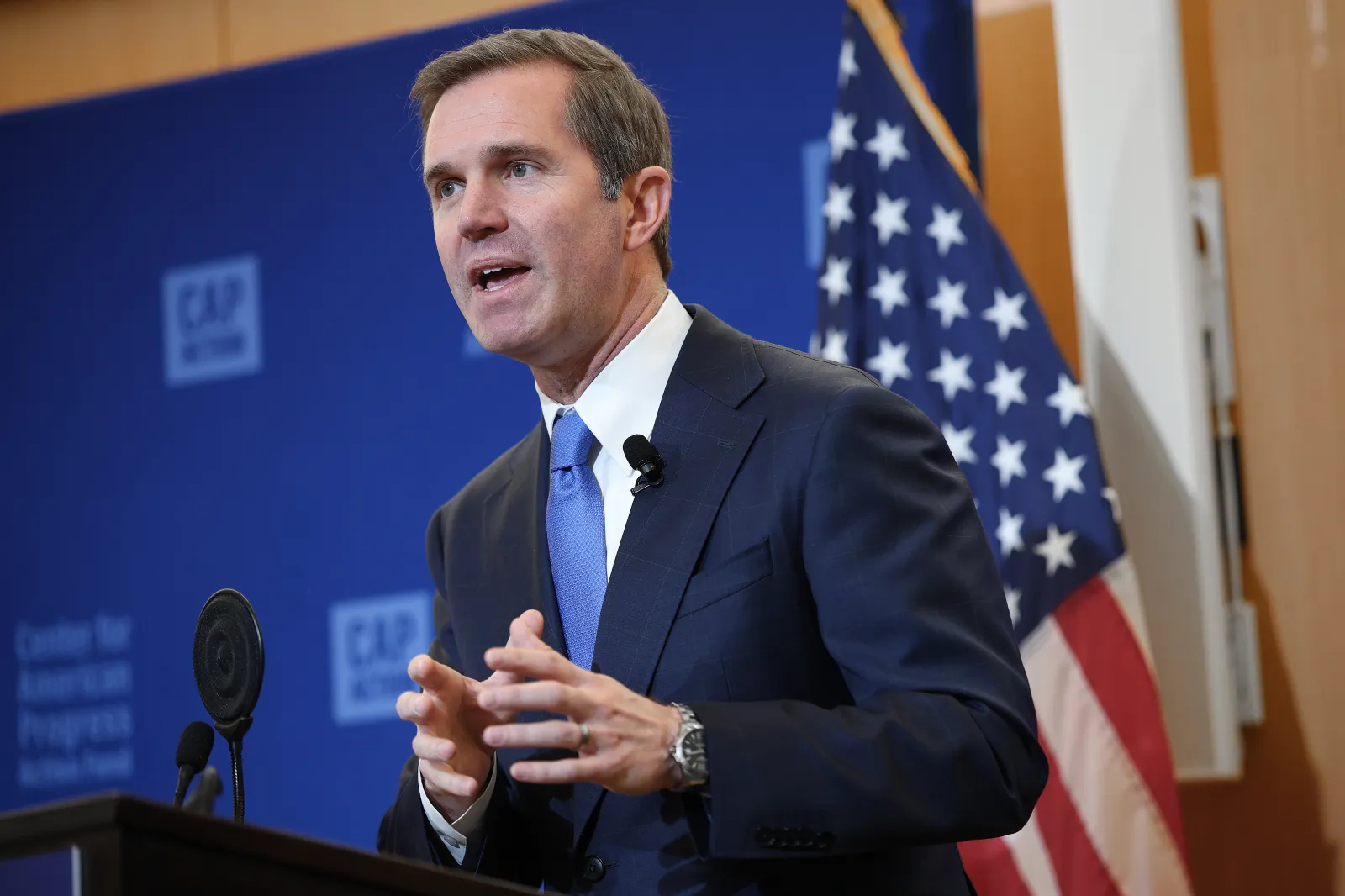 Kentucky Governor Andy Beshear speaks during an event in Washington, D.C., on February 19, 2026.
