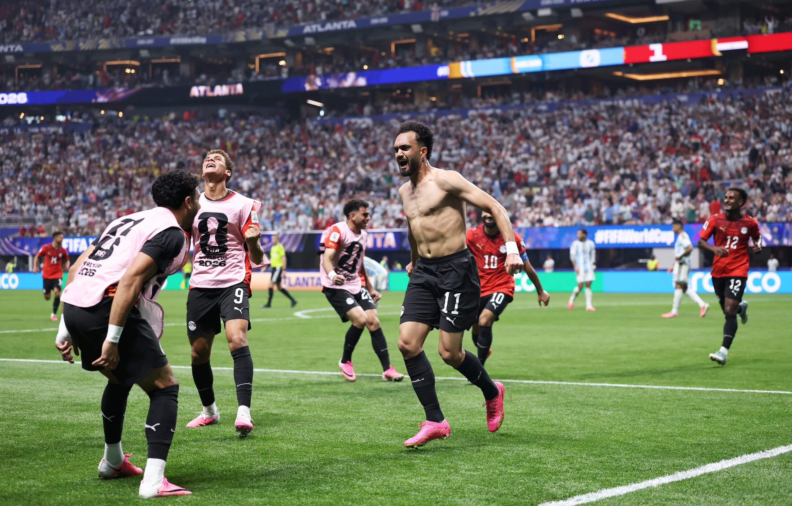 Zico and his Egypt team-mates celebrating before the VAR intervened