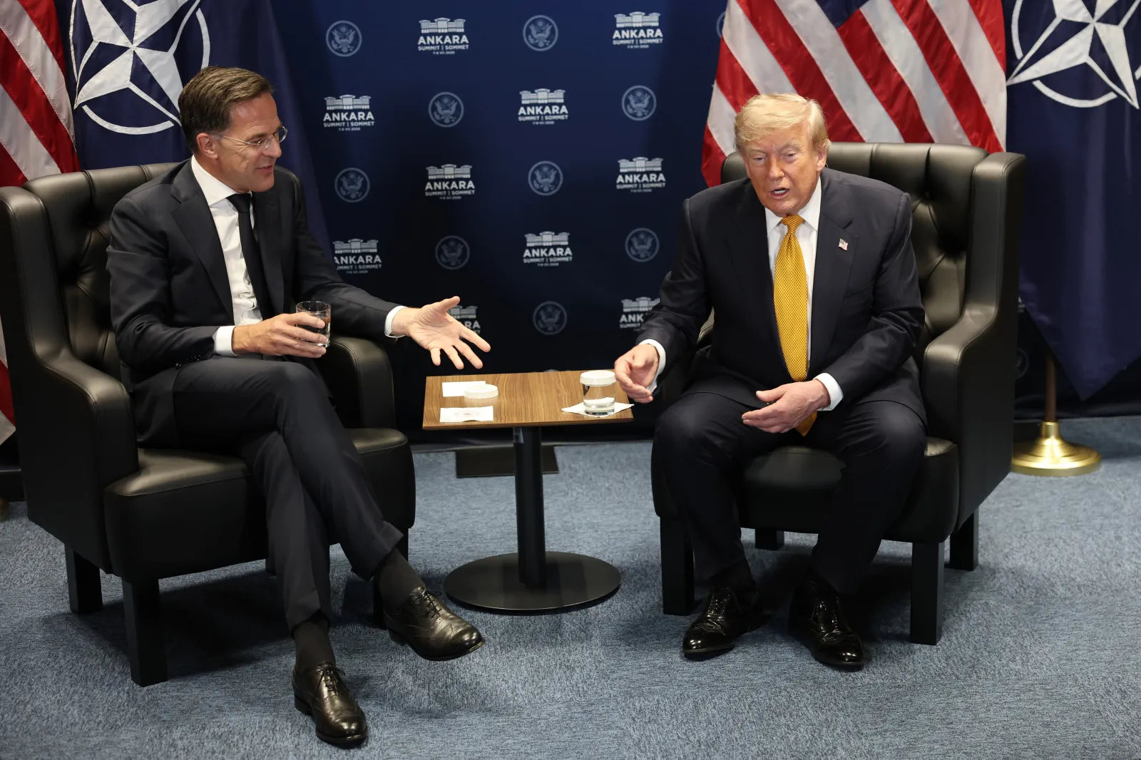 U.S. President Donald Trump, right, meets with NATO Secretary General Mark Rutte during the NATO Summit on July 8, 2026, in Ankara, Turkey.