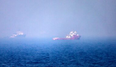 Ships sailing near the Strait of Hormuz off the eastern coast of the United Arab Emirates at Khor Fakkan on July 13.