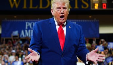 President Trump acknowledged the crowd as he arrived to speak at Wheeler High School in Marietta, Ga., on Wednesday.