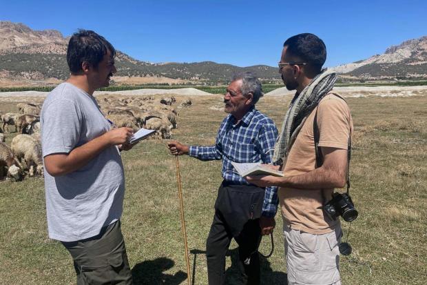 Members of AvayeBoom interview residents in Dasht-e Arjan plain.