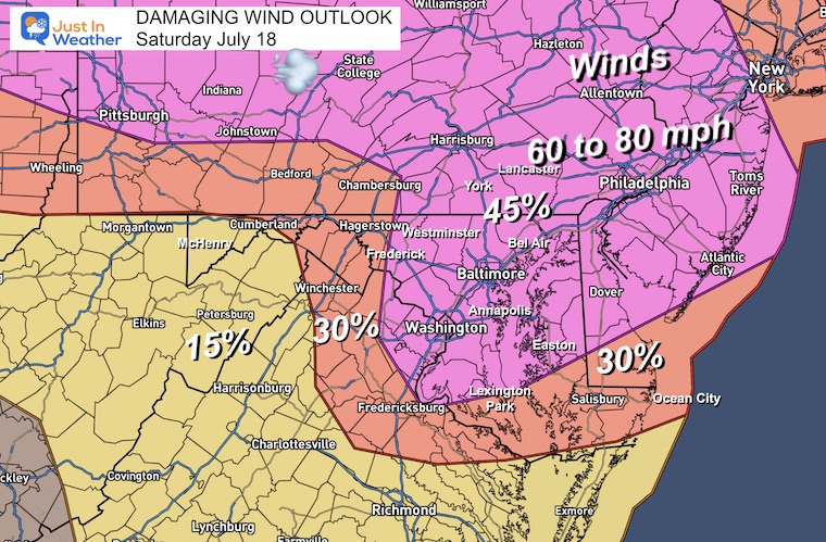 July 18 weather Damaging Wind Risk Saturday
