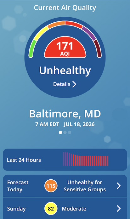 July 18 air quality Baltimore Saturday morning