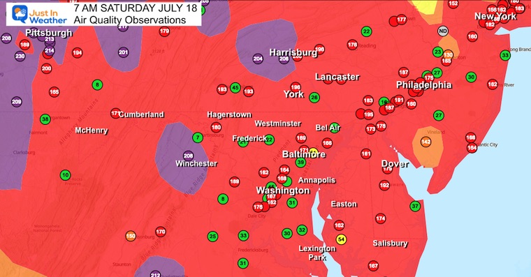 July 18 weather smoke map Saturday morning