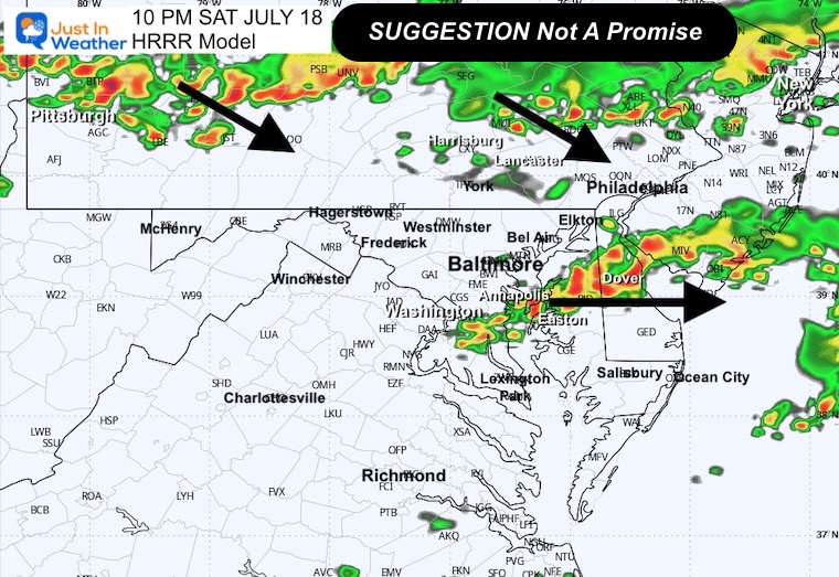 July 18 weather storm radar forecast Saturday 10 PM