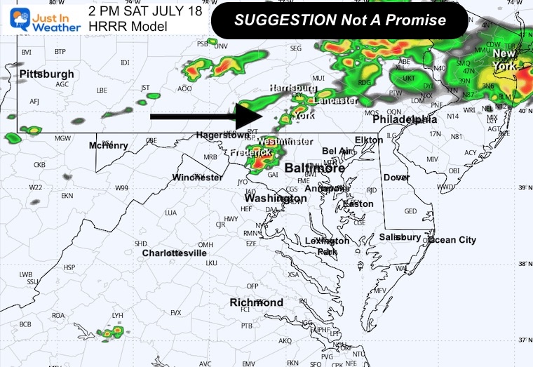 July 18 weather storm radar forecast Saturday 2 PM