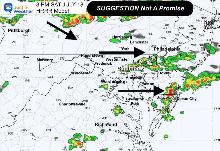 July 18 weather storm radar forecast Saturday 8 PM