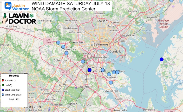 July 19 weather storm reports Saturday Central Maryland