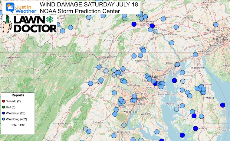 July 19 weather storm reports Saturday Maryland
