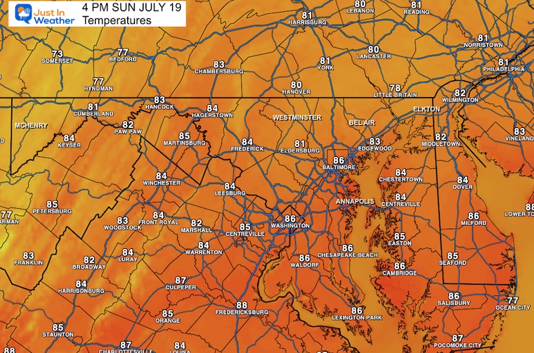July 19 weather Sunday afternoon temperatures