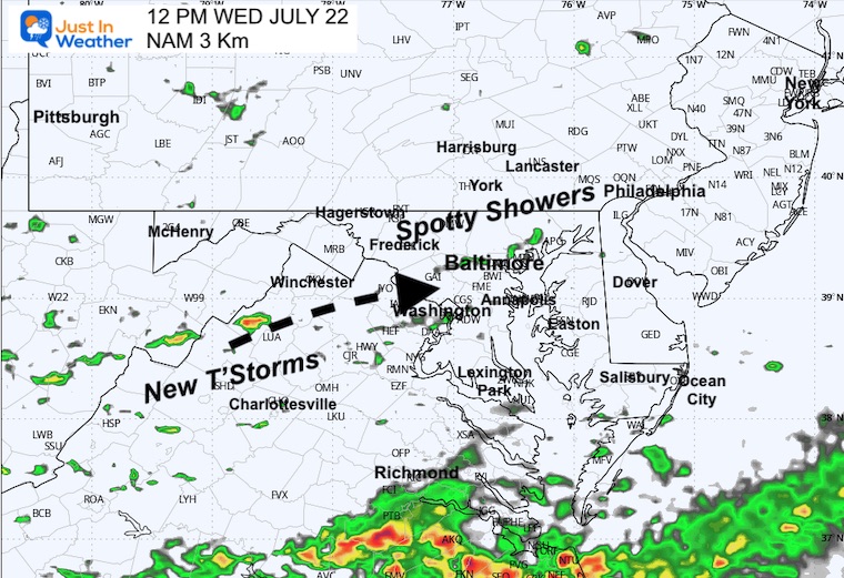 July 22 weather rain forecast radar noon Wednesday
