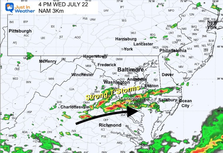 July 22 weather rain forecast radar Wednesday 4 PM