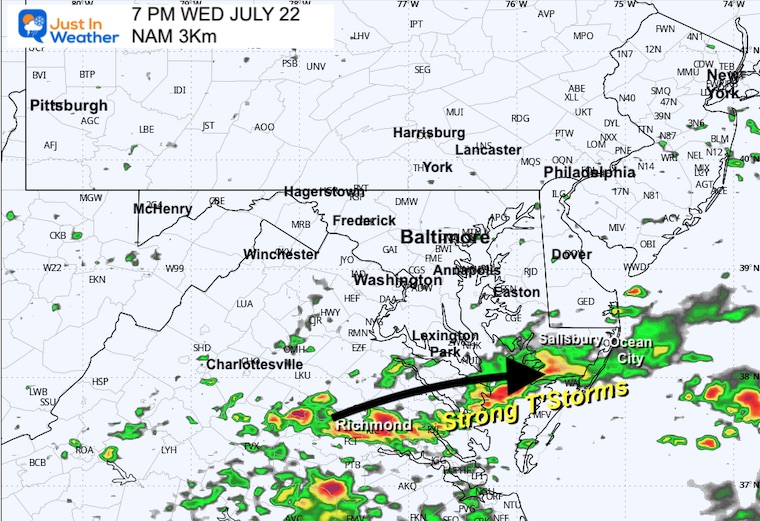 July 22 weather rain forecast radar Wednesday 7 PM