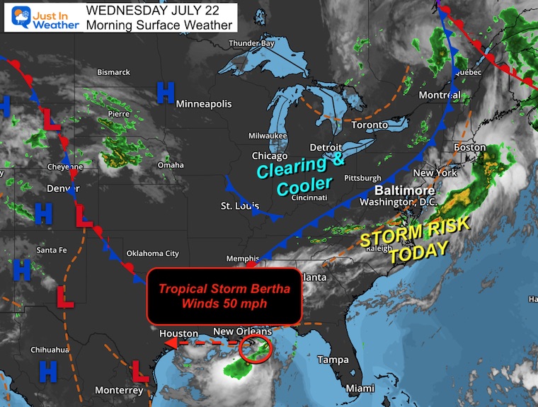 July 22 weather storm map Wednesday morning