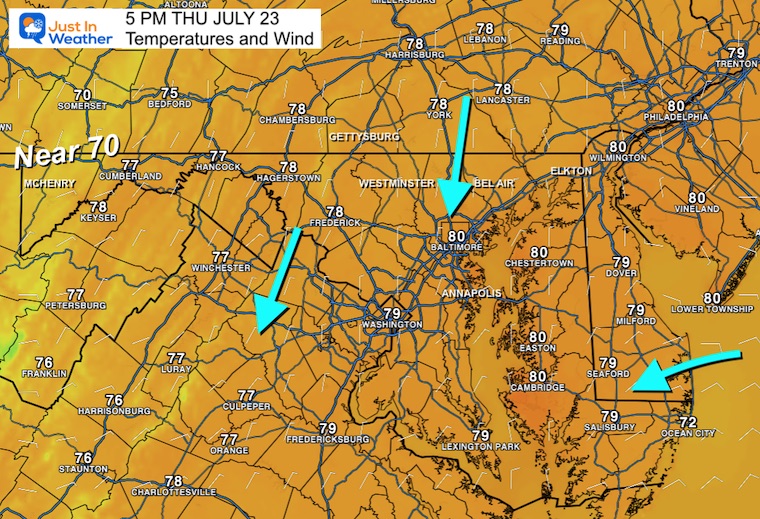 July 22 weather forecast temperatures Thursday afternoon