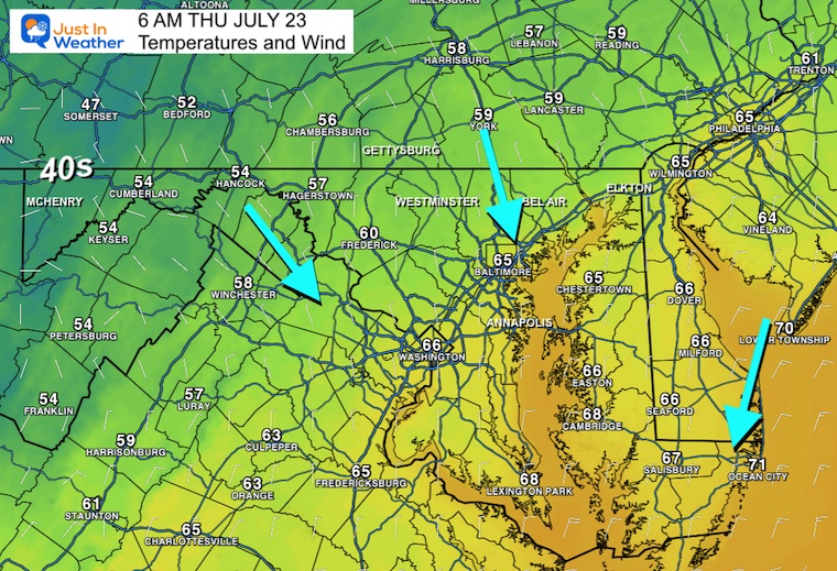 July 22 weather forecast temperatures Thursday morning