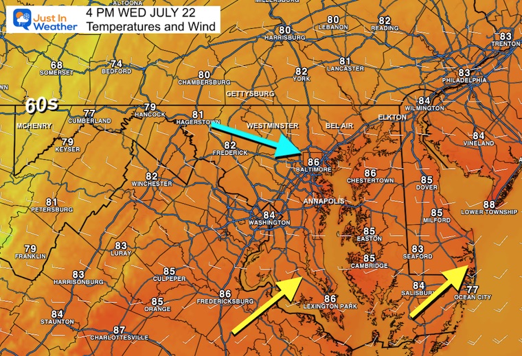 July 22 weather forecast temperatures Wednesday afternoon