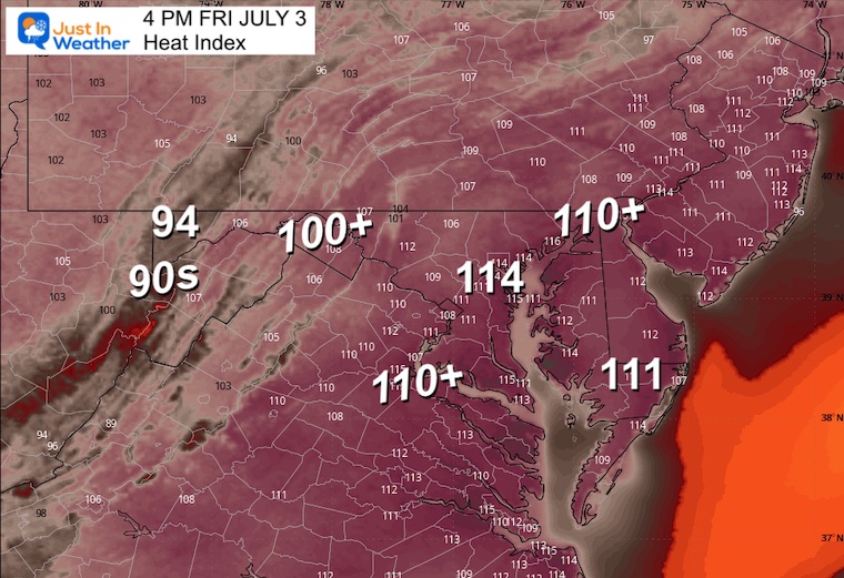July 3 weather heat index Friday afternoon