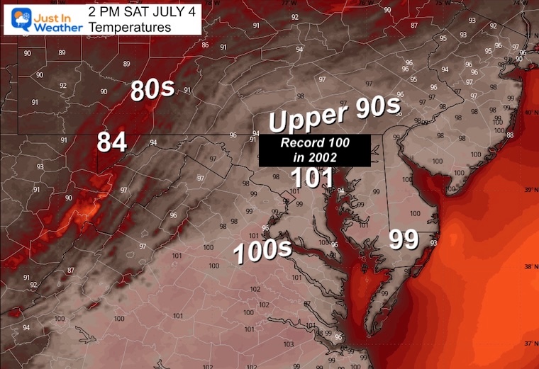 July 3 weather temperatures Saturday afternoon