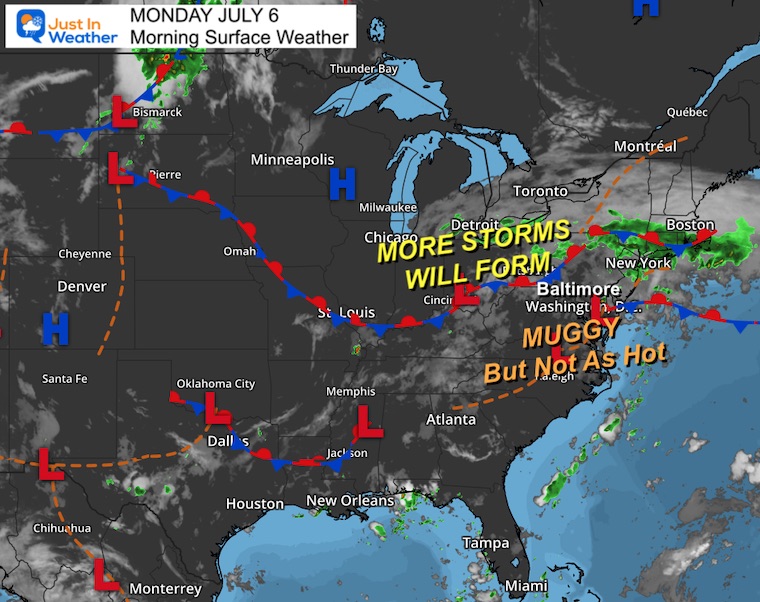 July 6 weather storm map Monday morning