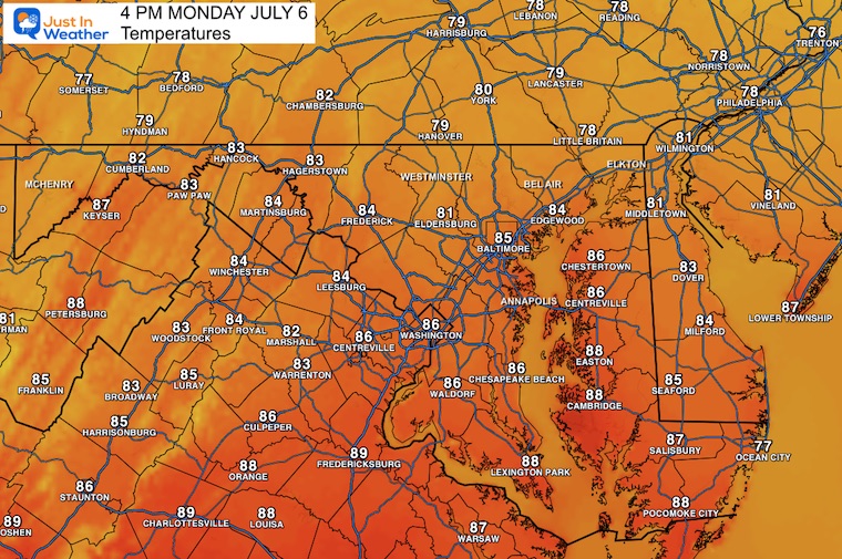 July 6 weather temperatures Monday afternoon