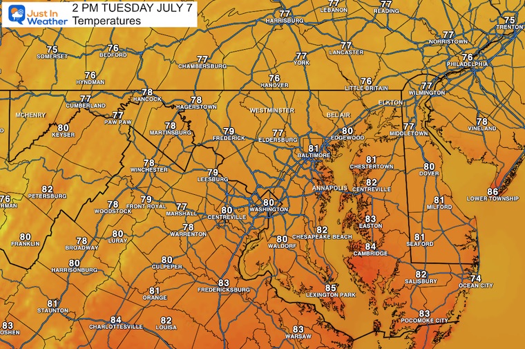 July 6 weather temperatures Tuesday afternoon