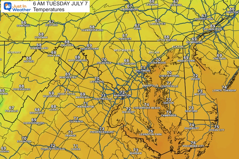 July 6 weather temperatures Tuesday morning