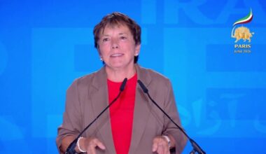 Former Bishop and Chairperson of the Evangelical Church in Germany Dr. Margot Käßmann addresses the second day of the Free Iran 2026 World Summit on June 21, 2026