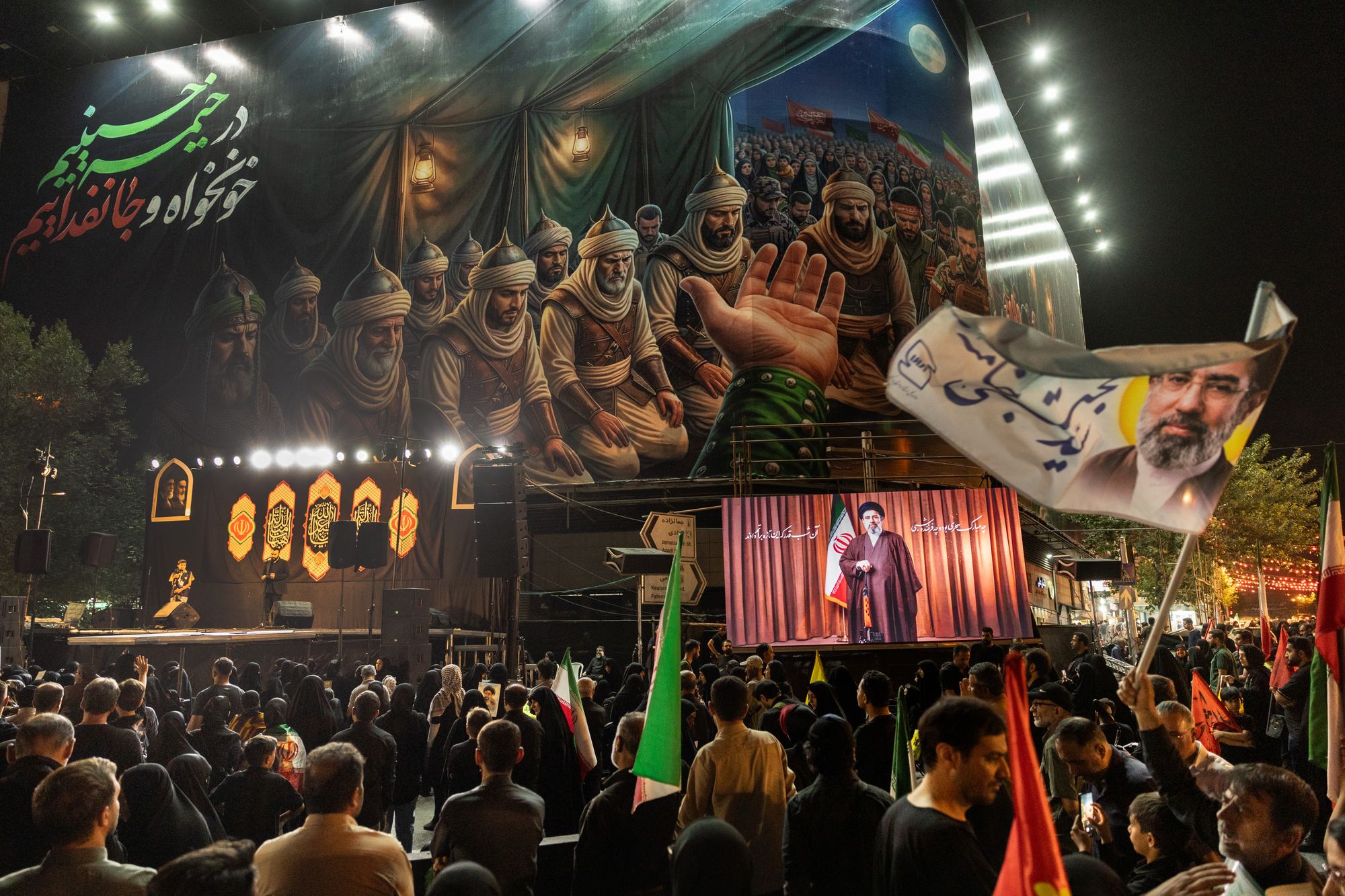 Mourners gather at a ceremony honoring Iran's former supreme leader Ayatollah Ali Khamenei