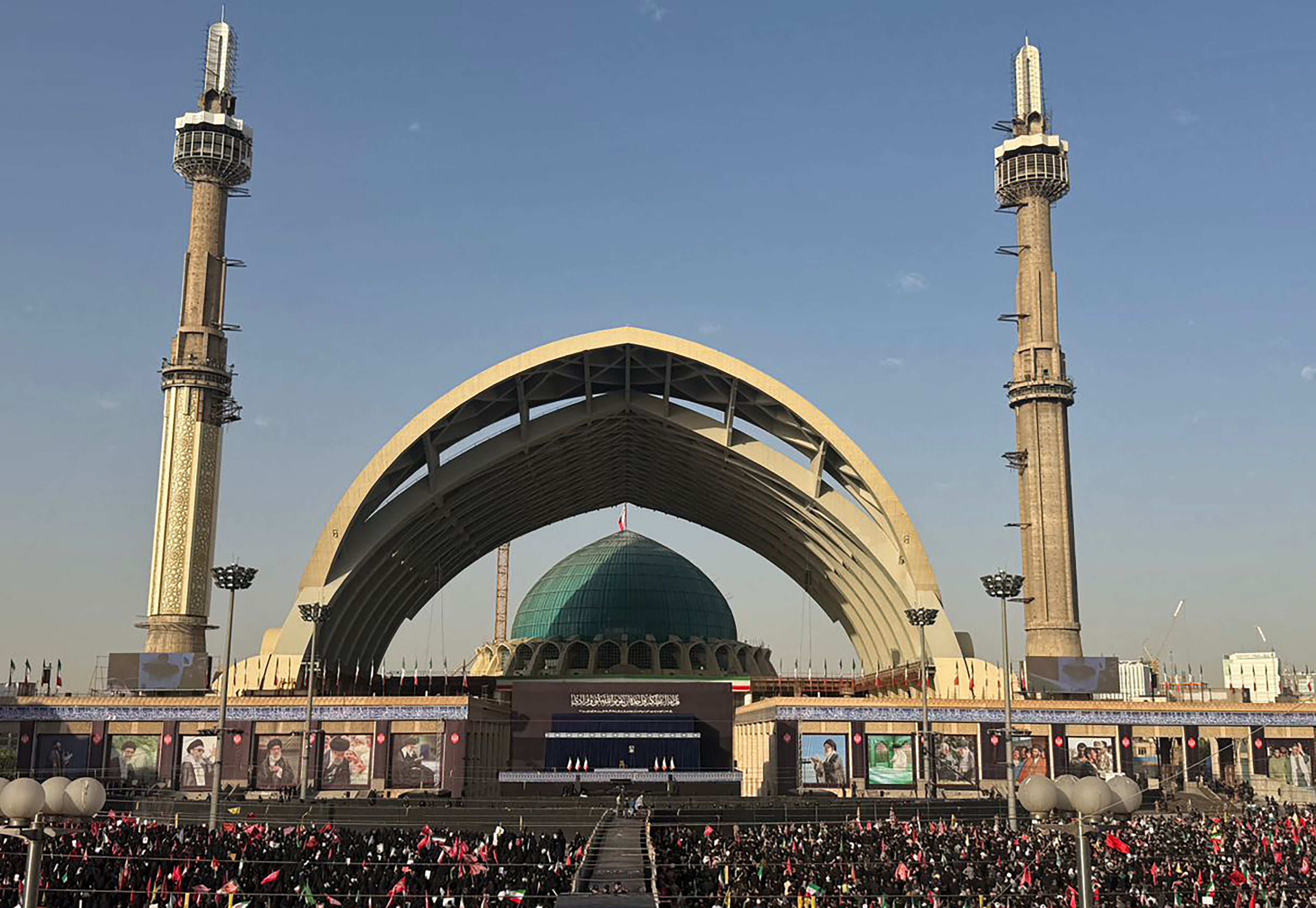 Mourners gather at the Grand Mosalla to pay their final respects to Iran's slain supreme leader Ayatollah Ali Khamenei
